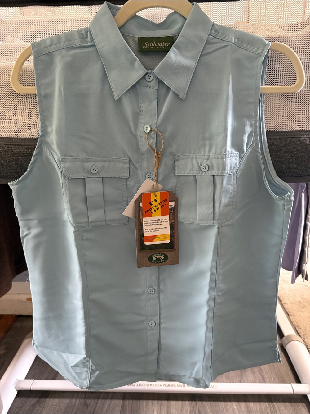 Stillwater Sleeveless Button-Down Shirt in Light Blue